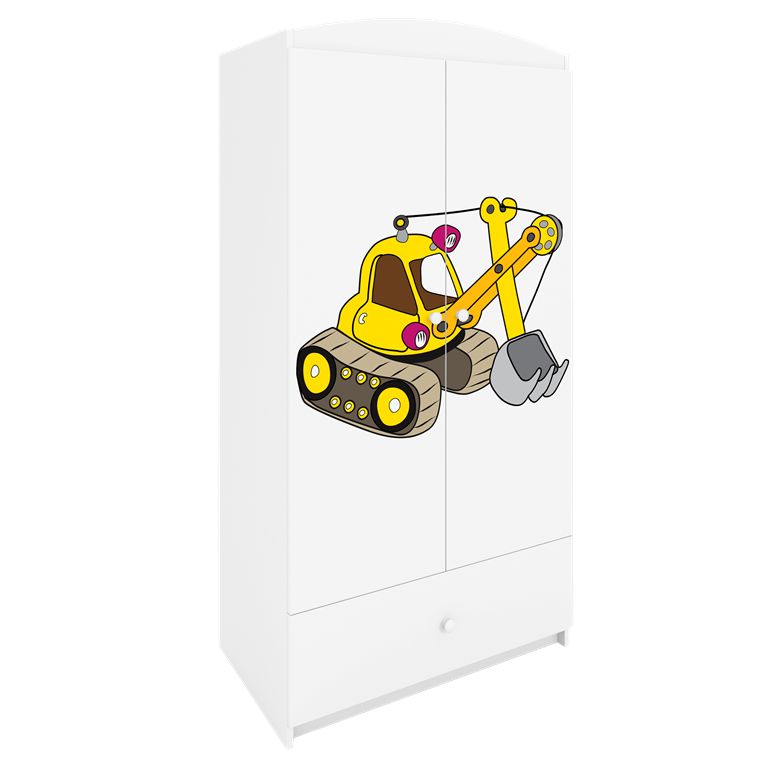 Babydreams garderobeskab til brn med gravemaskine, m. 2 lger, 1 skuffe - hvid laminat