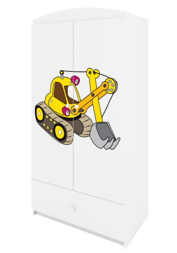 Babydreams garderobeskab til brn med gravemaskine, m. 2 lger, 1 skuffe - hvid laminat