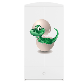 Babydreams garderobeskab til brn med lille dino, m. 2 lger, 1 skuffe - hvid laminat