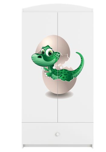 Babydreams garderobeskab til brn med lille dino, m. 2 lger, 1 skuffe - hvid laminat