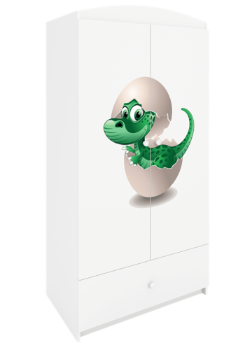 Babydreams garderobeskab til brn med lille dino, m. 2 lger, 1 skuffe - hvid laminat