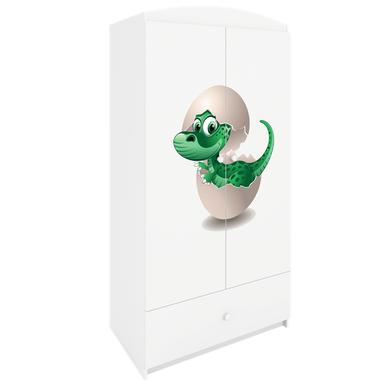 Babydreams garderobeskab til brn med lille dino, m. 2 lger, 1 skuffe - hvid laminat