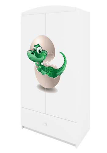 Babydreams garderobeskab til brn med lille dino, m. 2 lger, 1 skuffe - hvid laminat