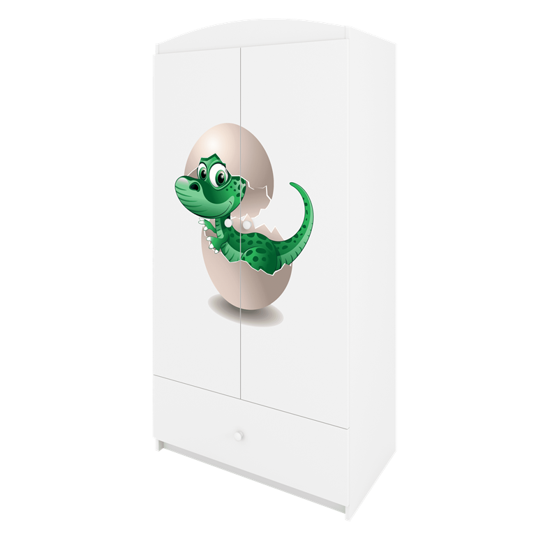 Babydreams garderobeskab til brn med lille dino, m. 2 lger, 1 skuffe - hvid laminat