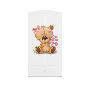 Babydreams garderobeskab til brn med bamse med blomster, m. 2 lger, 1 skuffe - hvid laminat