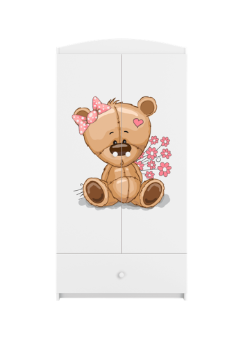 Babydreams garderobeskab til brn med bamse med blomster, m. 2 lger, 1 skuffe - hvid laminat