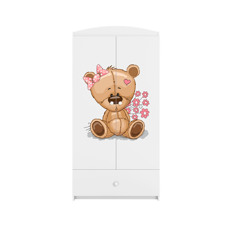 Babydreams garderobeskab til brn med bamse med blomster, m. 2 lger, 1 skuffe - hvid laminat
