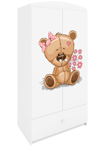 Babydreams garderobeskab til brn med bamse med blomster, m. 2 lger, 1 skuffe - hvid laminat