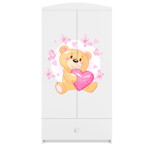 Babydreams garderobeskab til brn med en bamse med sommerfugle, m. 2 lger, 1 skuffe - hvid laminat