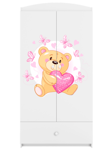 Babydreams garderobeskab til brn med en bamse med sommerfugle, m. 2 lger, 1 skuffe - hvid laminat