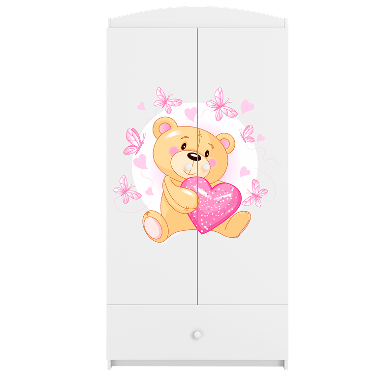 Babydreams garderobeskab til brn med en bamse med sommerfugle, m. 2 lger, 1 skuffe - hvid laminat