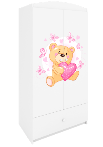 Babydreams garderobeskab til brn med en bamse med sommerfugle, m. 2 lger, 1 skuffe - hvid laminat