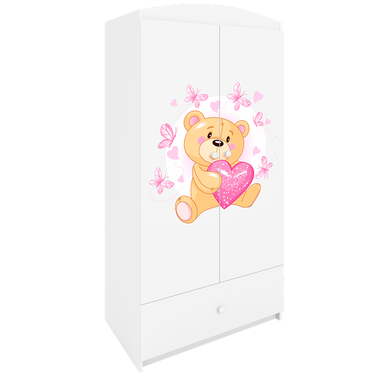 Babydreams garderobeskab til brn med en bamse med sommerfugle, m. 2 lger, 1 skuffe - hvid laminat
