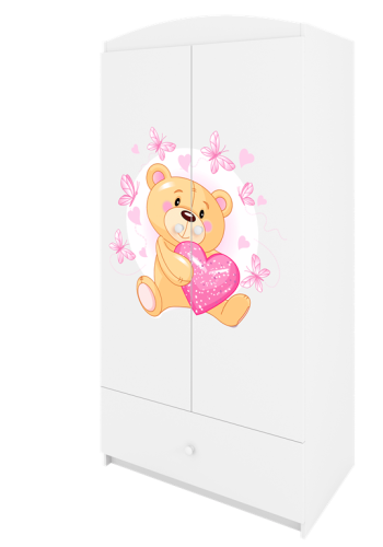 Babydreams garderobeskab til brn med en bamse med sommerfugle, m. 2 lger, 1 skuffe - hvid laminat