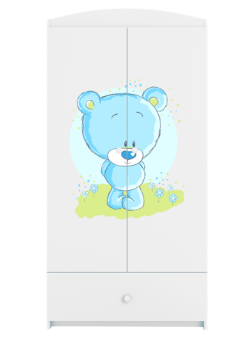 Babydreams garderobeskab til brn med bl bamse, m. 2 lger, 1 skuffe - hvid laminat