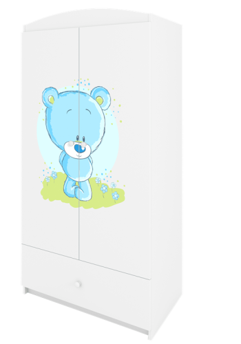 Babydreams garderobeskab til brn med bl bamse, m. 2 lger, 1 skuffe - hvid laminat