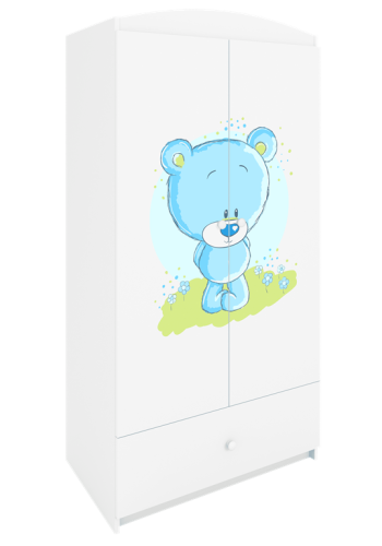 Babydreams garderobeskab til brn med bl bamse, m. 2 lger, 1 skuffe - hvid laminat