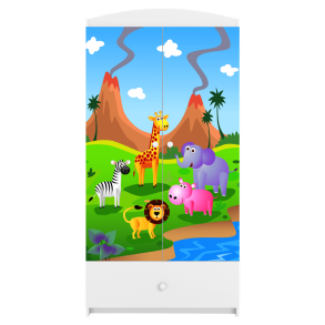 Babydreams garderobeskab til brn med safari dyr, m. 2 lger, 1 skuffe - hvid laminat