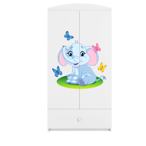 Babydreams garderobeskab til brn med elefant, m. 2 lger, 1 skuffe - hvid laminat