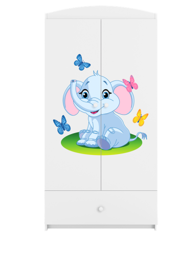 Babydreams garderobeskab til brn med elefant, m. 2 lger, 1 skuffe - hvid laminat