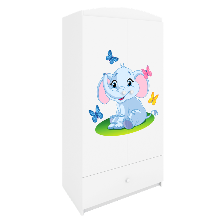 Babydreams garderobeskab til brn med elefant, m. 2 lger, 1 skuffe - hvid laminat
