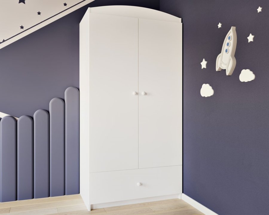 Babydreams garderobeskab til brn med elefant, m. 2 lger, 1 skuffe - hvid laminat