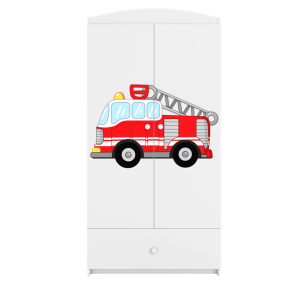 Babydreams garderobeskab til brn med brandbil, m. 2 lger, 1 skuffe - hvid laminat