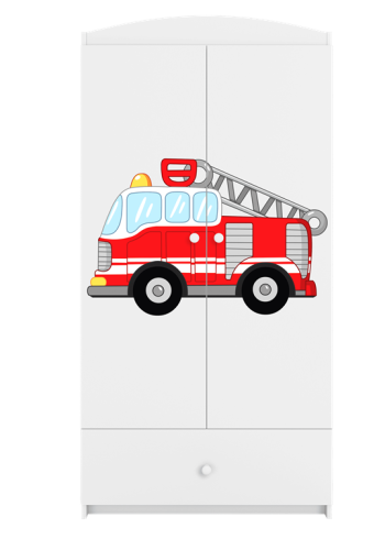 Babydreams garderobeskab til brn med brandbil, m. 2 lger, 1 skuffe - hvid laminat