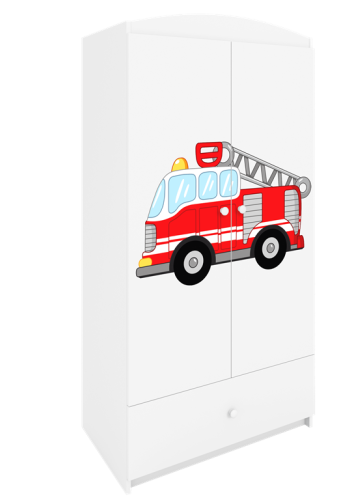 Babydreams garderobeskab til brn med brandbil, m. 2 lger, 1 skuffe - hvid laminat