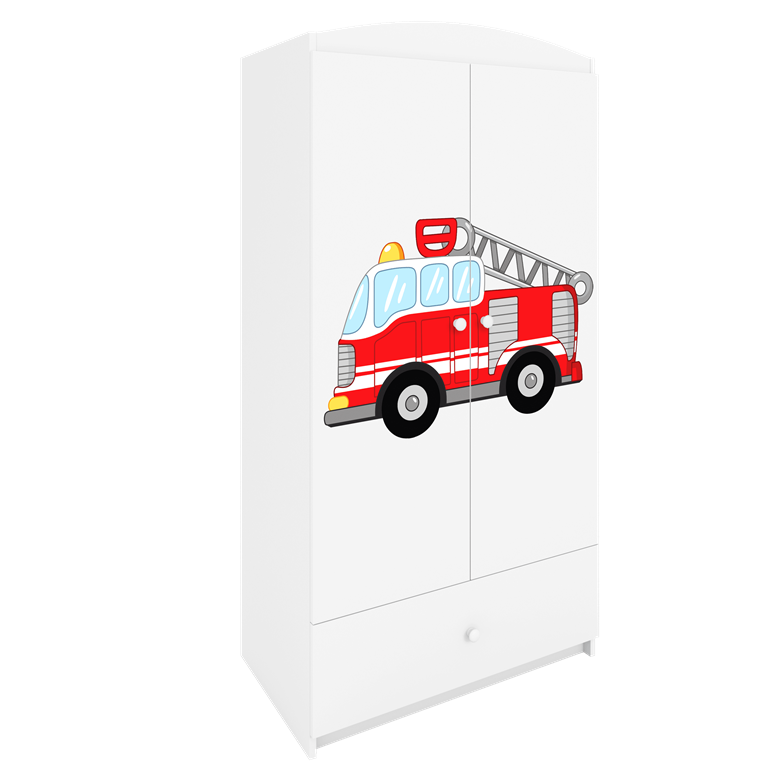 Babydreams garderobeskab til brn med brandbil, m. 2 lger, 1 skuffe - hvid laminat