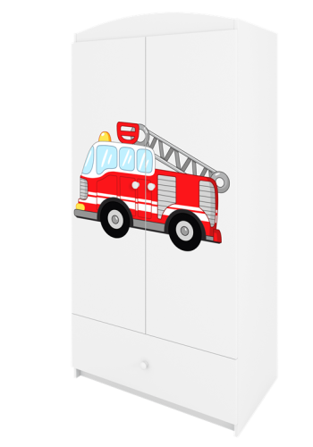 Babydreams garderobeskab til brn med brandbil, m. 2 lger, 1 skuffe - hvid laminat