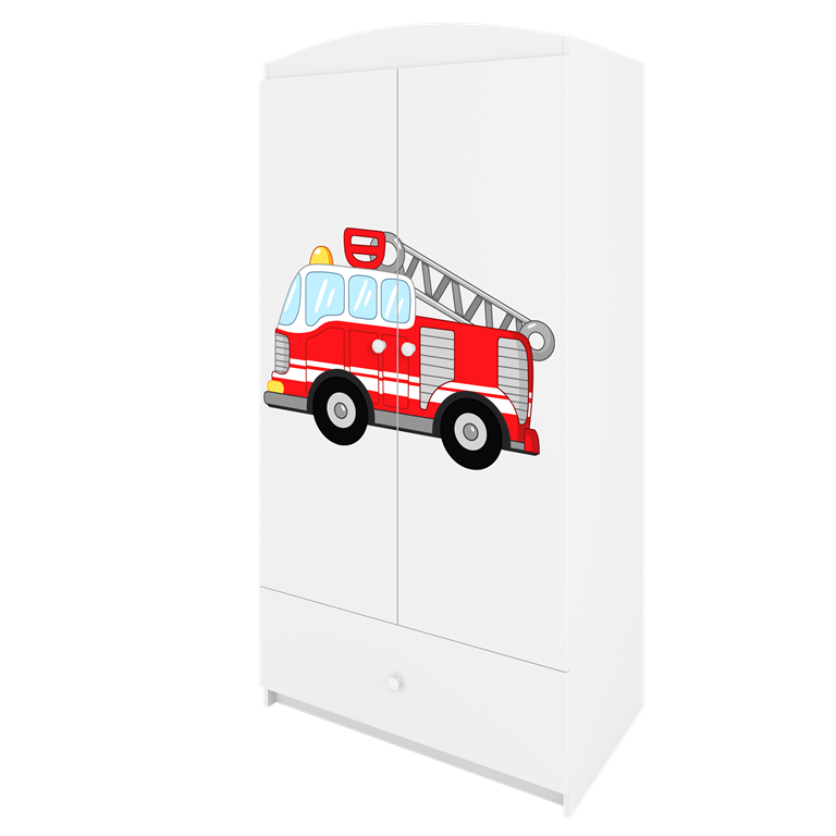 Babydreams garderobeskab til brn med brandbil, m. 2 lger, 1 skuffe - hvid laminat