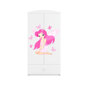 Babydreams garderobeskab til brn med fe med sommerfugle, m. 2 lger, 1 skuffe - hvid laminat