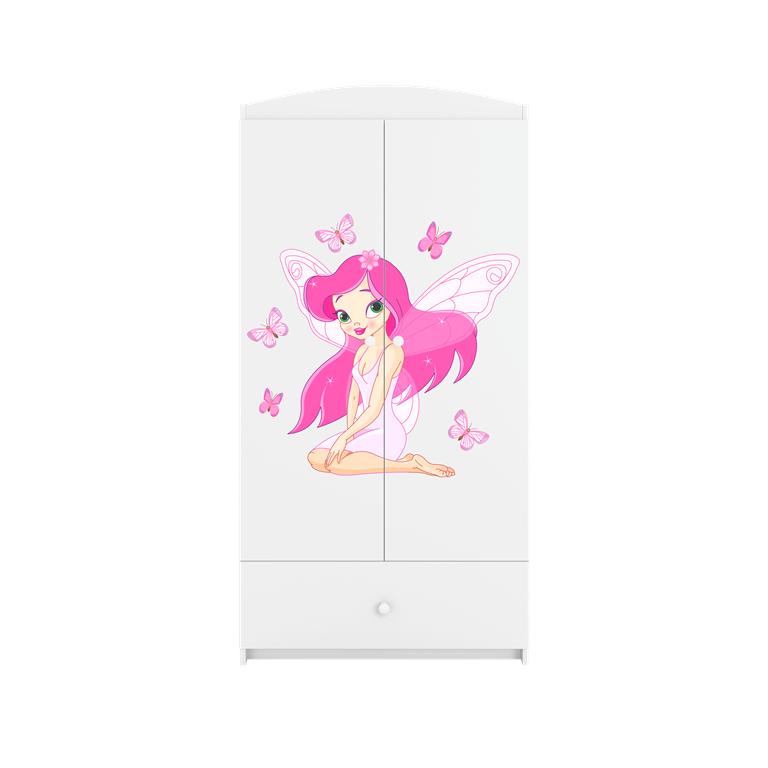 Babydreams garderobeskab til brn med fe med sommerfugle, m. 2 lger, 1 skuffe - hvid laminat