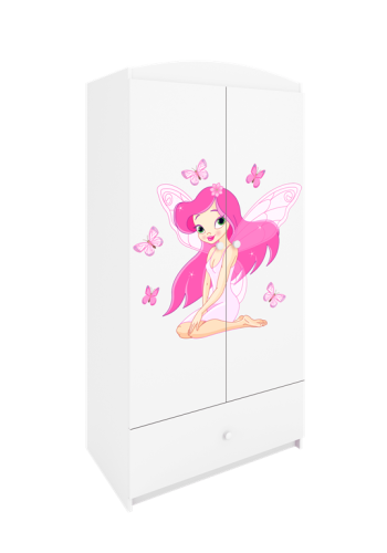 Babydreams garderobeskab til brn med fe med sommerfugle, m. 2 lger, 1 skuffe - hvid laminat