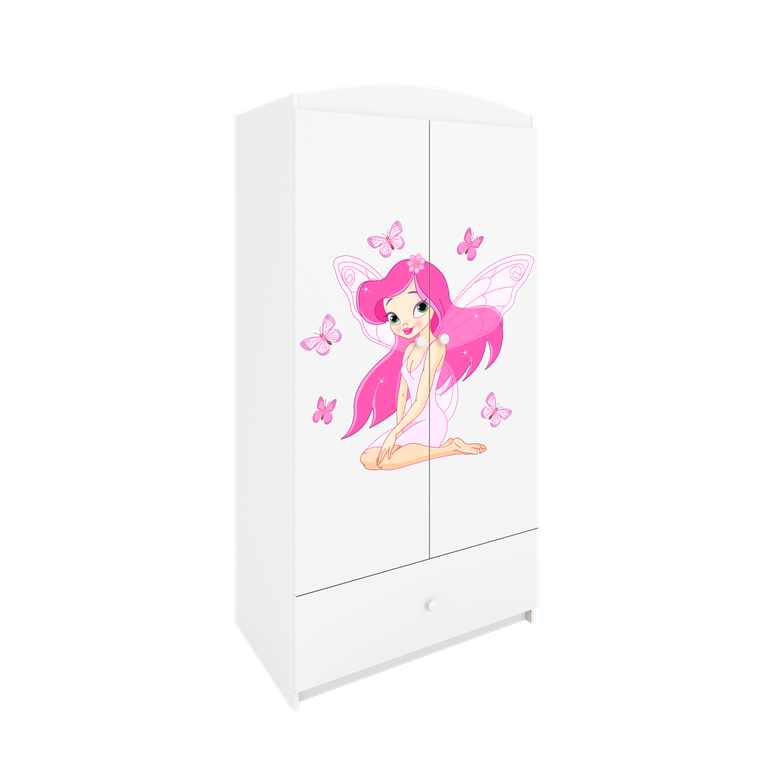 Babydreams garderobeskab til brn med fe med sommerfugle, m. 2 lger, 1 skuffe - hvid laminat