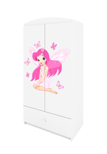 Babydreams garderobeskab til brn med fe med sommerfugle, m. 2 lger, 1 skuffe - hvid laminat
