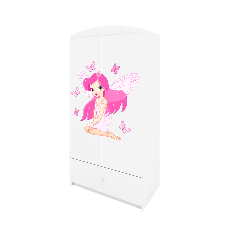 Babydreams garderobeskab til brn med fe med sommerfugle, m. 2 lger, 1 skuffe - hvid laminat