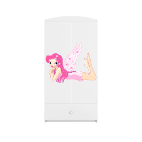 Babydreams garderobeskab til brn med fe med vinger, m. 2 lger, 1 skuffe - hvid laminat