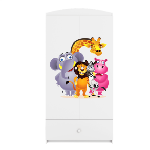 Babydreams garderobeskab til brn med Zoo dyr, m. 2 lger, 1 skuffe - hvid laminat