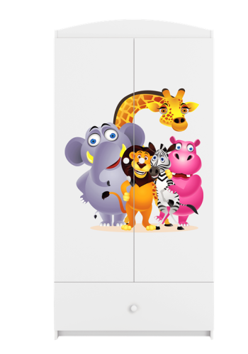 Babydreams garderobeskab til brn med Zoo dyr, m. 2 lger, 1 skuffe - hvid laminat