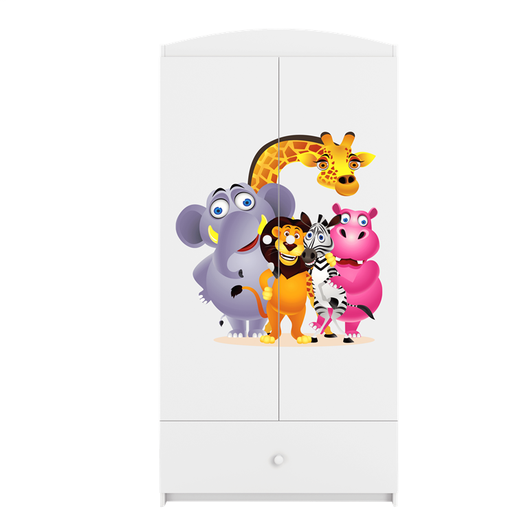 Babydreams garderobeskab til brn med Zoo dyr, m. 2 lger, 1 skuffe - hvid laminat