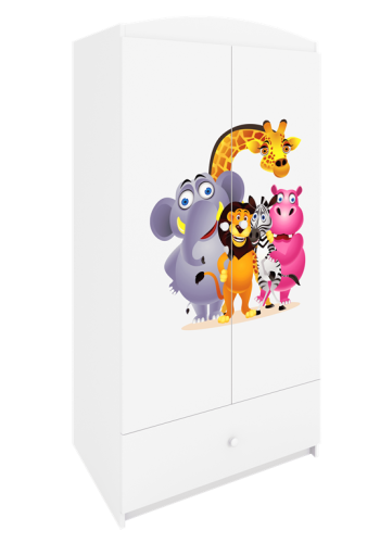 Babydreams garderobeskab til brn med Zoo dyr, m. 2 lger, 1 skuffe - hvid laminat