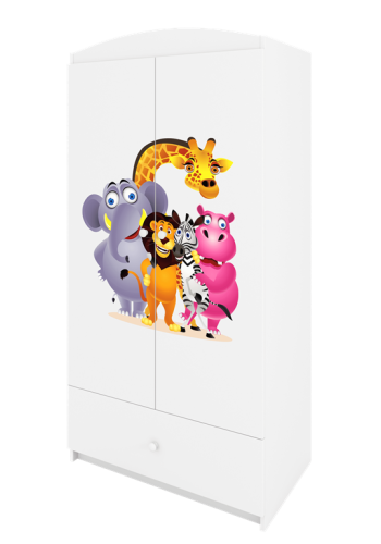 Babydreams garderobeskab til brn med Zoo dyr, m. 2 lger, 1 skuffe - hvid laminat