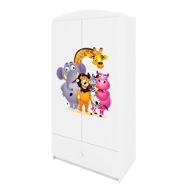 Babydreams garderobeskab til brn med Zoo dyr, m. 2 lger, 1 skuffe - hvid laminat