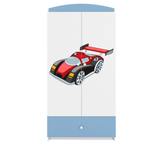 Babydreams garderobeskab til brn med racerbil, m. 2 lger, 1 skuffe - hvid og bl laminat