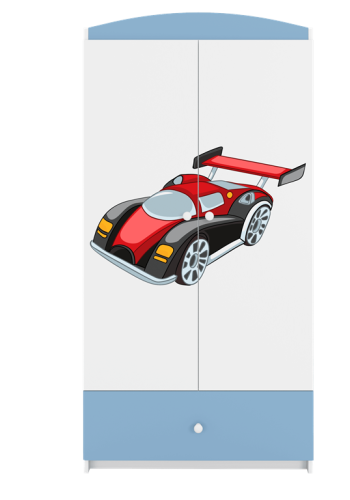 Babydreams garderobeskab til brn med racerbil, m. 2 lger, 1 skuffe - hvid og bl laminat