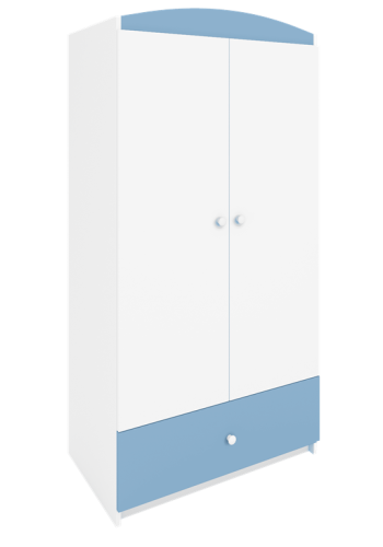 Babydreams garderobeskab, m. 2 lger, 1 skuffe - hvid og bl laminat