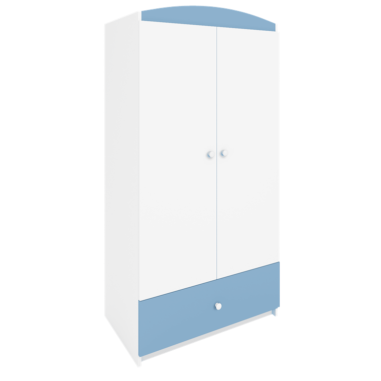 Babydreams garderobeskab, m. 2 lger, 1 skuffe - hvid og bl laminat