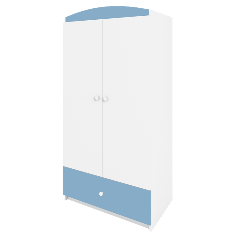 Babydreams garderobeskab, m. 2 lger, 1 skuffe - hvid og bl laminat